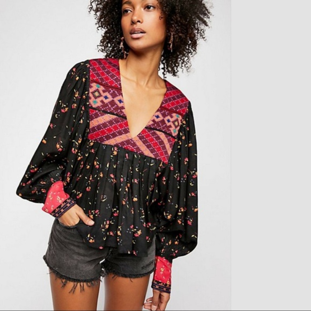 NWT Free People Lady Lou Printed Floral Blouse